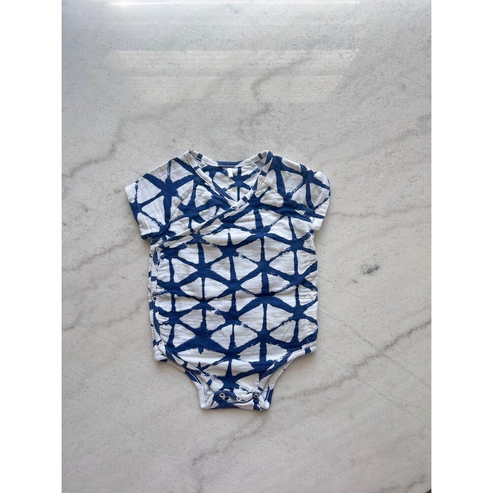 Aden + Anais Short Sleeve Kimono Bodysuit Blue Tie-Dye Shibori 3-6 Months